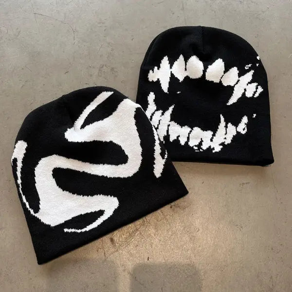 Knitting Beanies Y2k Goth Tooth Caps Warm Vintage Streetwear