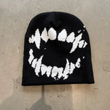 Knitting Beanies Y2k Goth Tooth Caps Warm Vintage Streetwear - Black-01 / one size