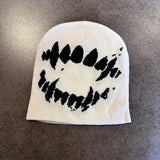 Knitting Beanies Y2k Goth Tooth Caps Warm Vintage Streetwear - White-01 / one size