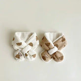 Korean Bear Print Baby Scarf – Plush Winter Cross Scarf for Boys & Girls Warm Neckerchief