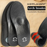 Leather Orthotic Insoles: High Arch Support & O/X Leg Correction Inserts for Flat Feet - 1 Pair - (EU 43-44)