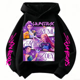 Huntrix Hoodie Kids Girls Pullover Cotton Kpop Demon Hunters Style - black / 150