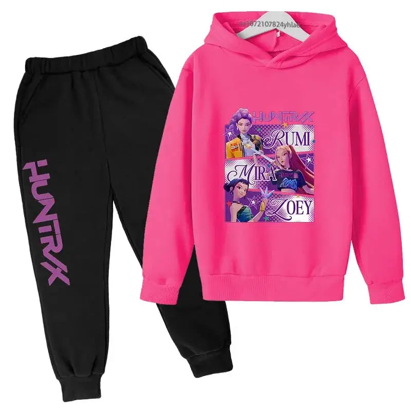 Kpop Demon Hunters Kids New Fashion Cartoon Print 2pcs Hoodie + Pants Sportsuits Casual Outfits Clothes For 2-13 Years