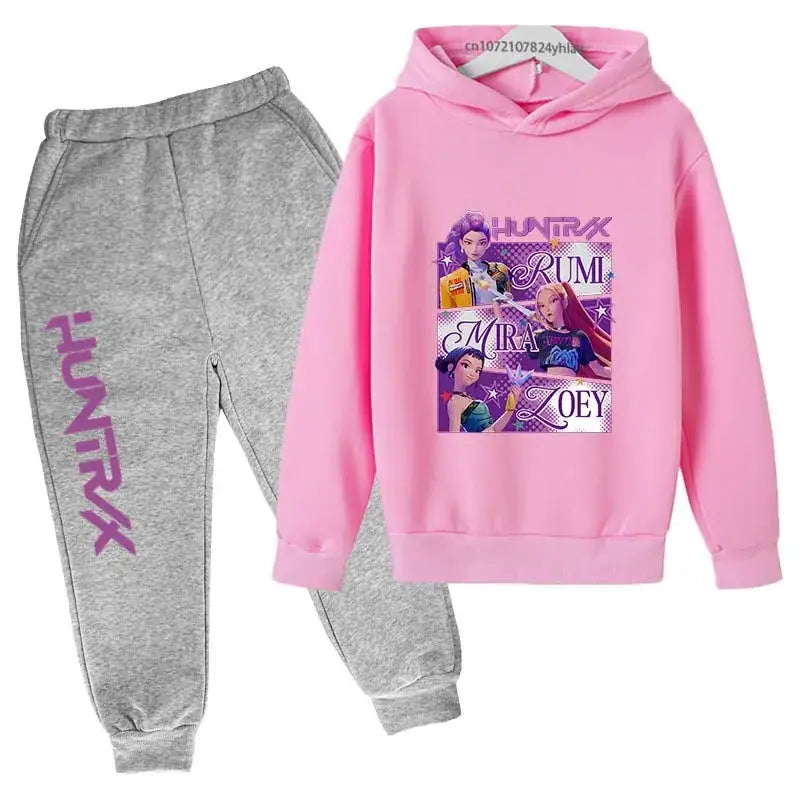 Kpop Demon Hunters Kids New Fashion Cartoon Print 2pcs Hoodie + Pants Sportsuits Casual Outfits Clothes For 2-13 Years