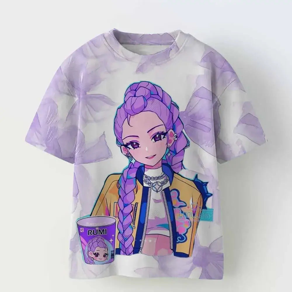 KPop Demon Hunters Tiger Girls Boys T Shirt K-Pop Demon Hunters Children’s Clothing T-shirts Cute Cartoon Print Tee