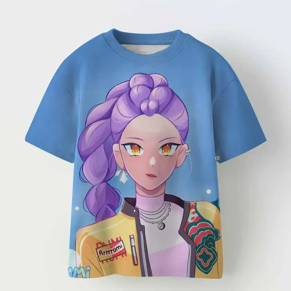 KPop Demon Hunters Tiger Girls Boys T Shirt K-Pop Demon Hunters Children’s Clothing T-shirts Cute Cartoon Print Tee