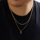 KunJoe 2pcs Set Vintage Geometric Metal Rivet Pendant Necklaces - gold color