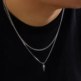 KunJoe 2pcs Set Vintage Geometric Metal Rivet Pendant Necklaces