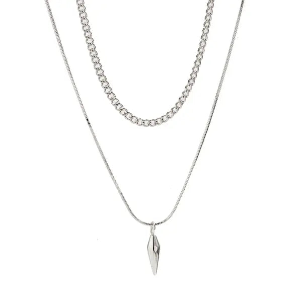 KunJoe 2pcs Set Vintage Geometric Metal Rivet Pendant Necklaces