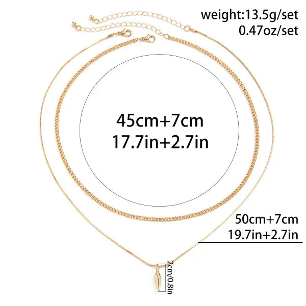 KunJoe 2pcs Set Vintage Geometric Metal Rivet Pendant Necklaces