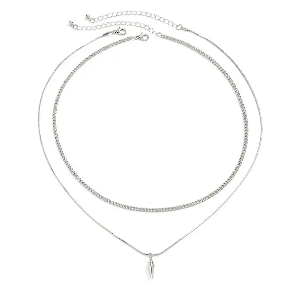 KunJoe 2pcs Set Vintage Geometric Metal Rivet Pendant Necklaces