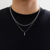 KunJoe 2pcs Set Vintage Geometric Metal Rivet Pendant Necklaces - silver color