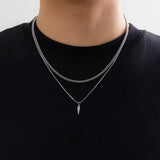 KunJoe 2pcs Set Vintage Geometric Metal Rivet Pendant Necklaces - silver color
