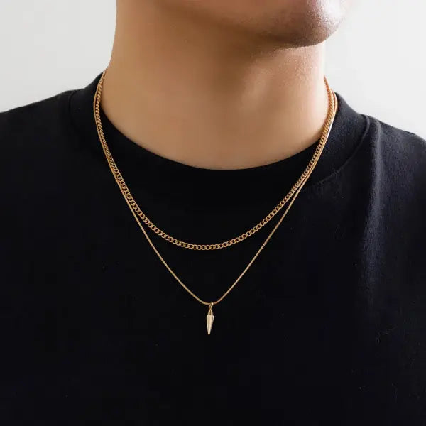 KunJoe 2pcs Set Vintage Geometric Metal Rivet Pendant Necklaces