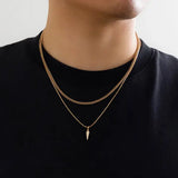 KunJoe 2pcs Set Vintage Geometric Metal Rivet Pendant Necklaces