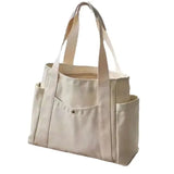 Large Capacity Canvas Work Commuting Bag with Exterior Silt Pocket - black