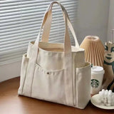 Large Capacity Canvas Work Commuting Bag with Exterior Silt Pocket - black