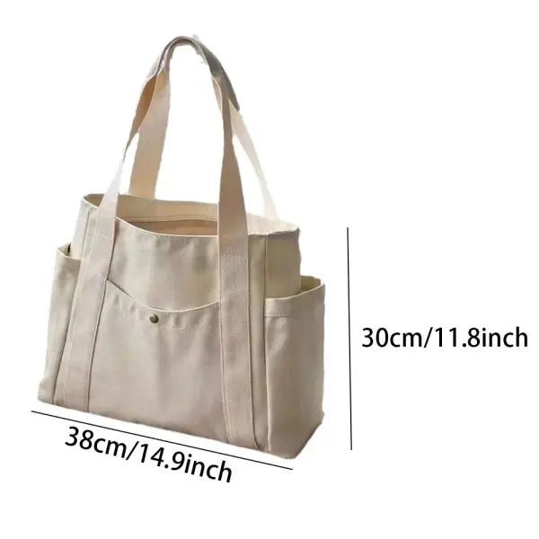 Large Capacity Canvas Work Commuting Bag with Exterior Silt Pocket - black