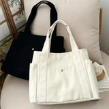 Large Capacity Canvas Work Commuting Bag with Exterior Silt Pocket - black