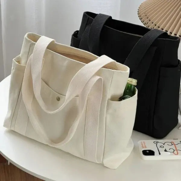 Large Capacity Canvas Work Commuting Bag with Exterior Silt Pocket - black