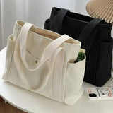 Large Capacity Canvas Work Commuting Bag with Exterior Silt Pocket - black
