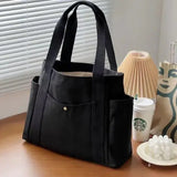 Large Capacity Canvas Work Commuting Bag with Exterior Silt Pocket - black