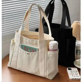 Large Capacity Canvas Work Commuting Bag with Exterior Silt Pocket - black