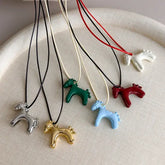 LATS Fashion Colorful Horse Pendant Necklace with Adjustable Rope Chain
