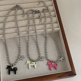 LATS White Black Green Blue Pink Color Enamel Colt Horse Pendant Necklaces for Women Silver Plated Alloy Beads Chain