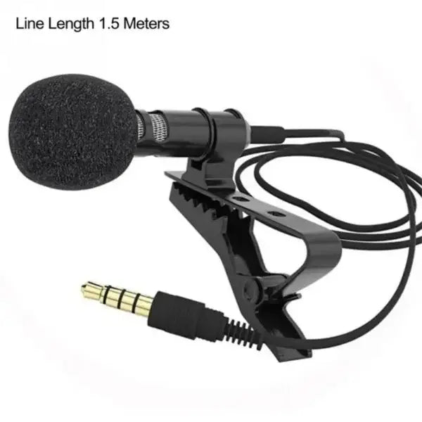 Clip-on lavalier microphone with 1.5m cable and 3.5mm connector for superior audio quality