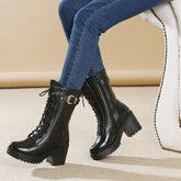 Leather Martin Boots with Round Head Popular Design and Thick Heel - Himpall
