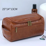 Leather Toiletry Bag Large Dopp Kit – Hanging Travel Cosmetic Case - PU-Brown