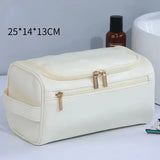 Leather Toiletry Bag Large Dopp Kit – Hanging Travel Cosmetic Case - PU-Beige