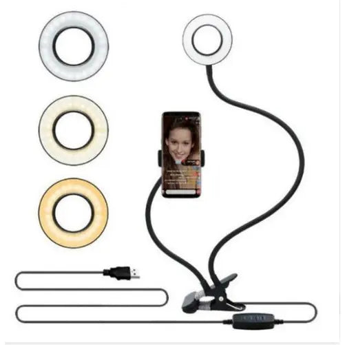 LED Selfie Ring Light for Live Adjustable Makeup Light-8cm Stand - Black