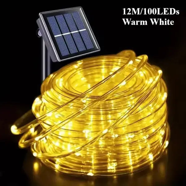Waterproof LED Solar String Lights Tube Rope Outdoor Decoration - 12M Warm White
