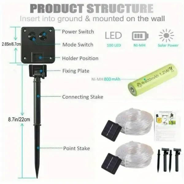 Waterproof LED Solar String Lights Tube Rope Outdoor Decoration