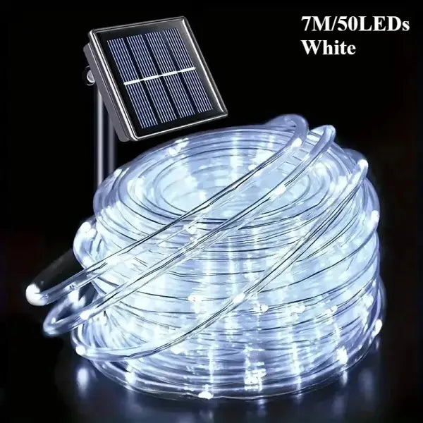 Waterproof LED Solar String Lights Tube Rope Outdoor Decoration - 7M White