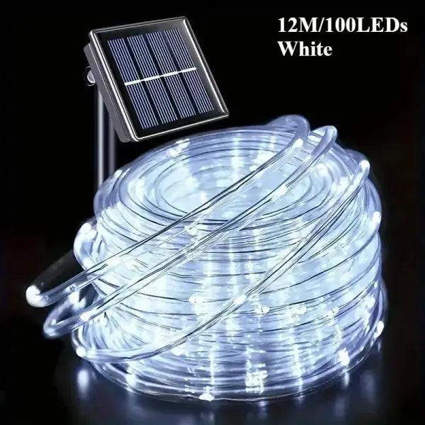 Waterproof LED Solar String Lights Tube Rope Outdoor Decoration - 12M White