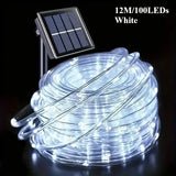 Waterproof LED Solar String Lights Tube Rope Outdoor Decoration - 12M White
