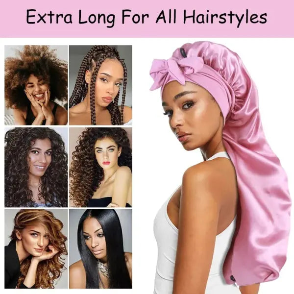 Long Satin Bonnet Solid Color Extra Large Sleep Cap With Long Tie Hair Bonnet For Black Women Hair Care Cap For All