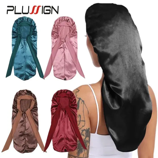 Long Satin Bonnet Solid Color Extra Large Sleep Cap With Long Tie Hair Bonnet For Black Women Hair Care Cap For All