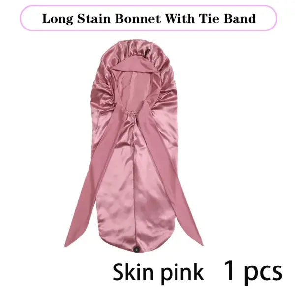 Long Satin Bonnet Solid Color Extra Large Sleep Cap With Long Tie Hair Bonnet For Black Women Hair Care Cap For All