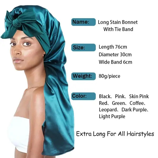 Long Satin Bonnet Solid Color Extra Large Sleep Cap With Long Tie Hair Bonnet For Black Women Hair Care Cap For All