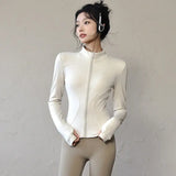 Long Sleeve Sports Jacket Women Zip Fitness Yoga Shirt Winter Warm Gym Top Activewear Running Coats Workout Clothes