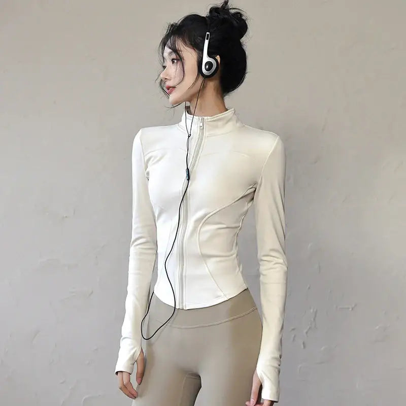 Long Sleeve Sports Jacket Women Zip Fitness Yoga Shirt Winter Warm Gym Top Activewear Running Coats Workout Clothes