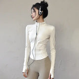 Long Sleeve Sports Jacket for Women Quick Dry Knit Running Outerwear - WHITE / S