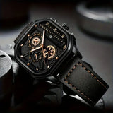 Luxury big dial men square watch with leather band type
