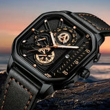 Luxury big dial men square watch with leather band type