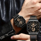 Luxury big dial men square watch with leather band type