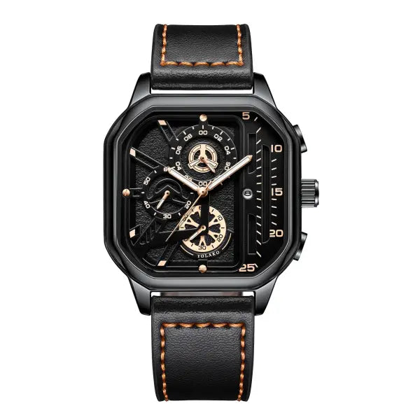 Luxury big dial men square watch with leather band type